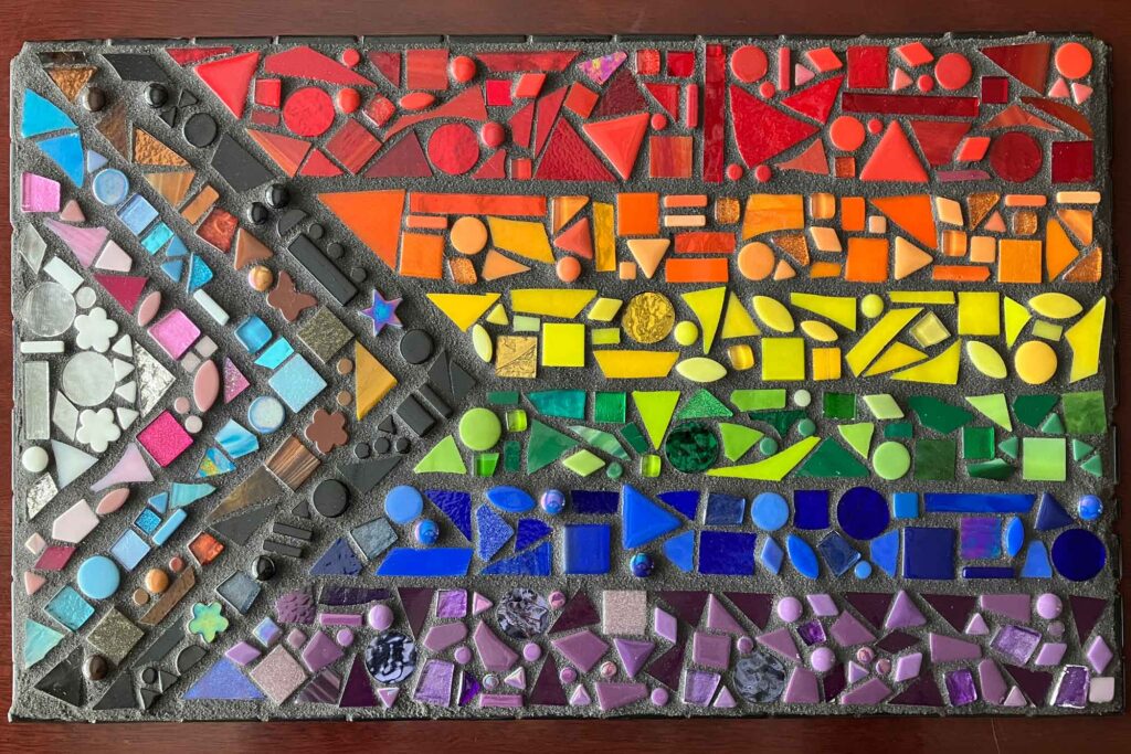 A pride flag mosaic made during Newcastle Days as a community project.